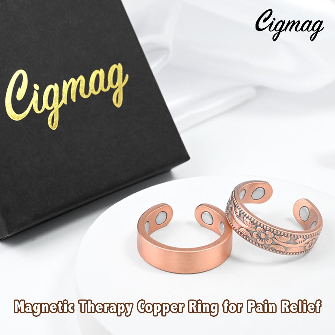 Cigmag 9X Copper Rings for Women, with Powerful Magnets, Adjustable Solid Pure Copper (Matte & Plum)
