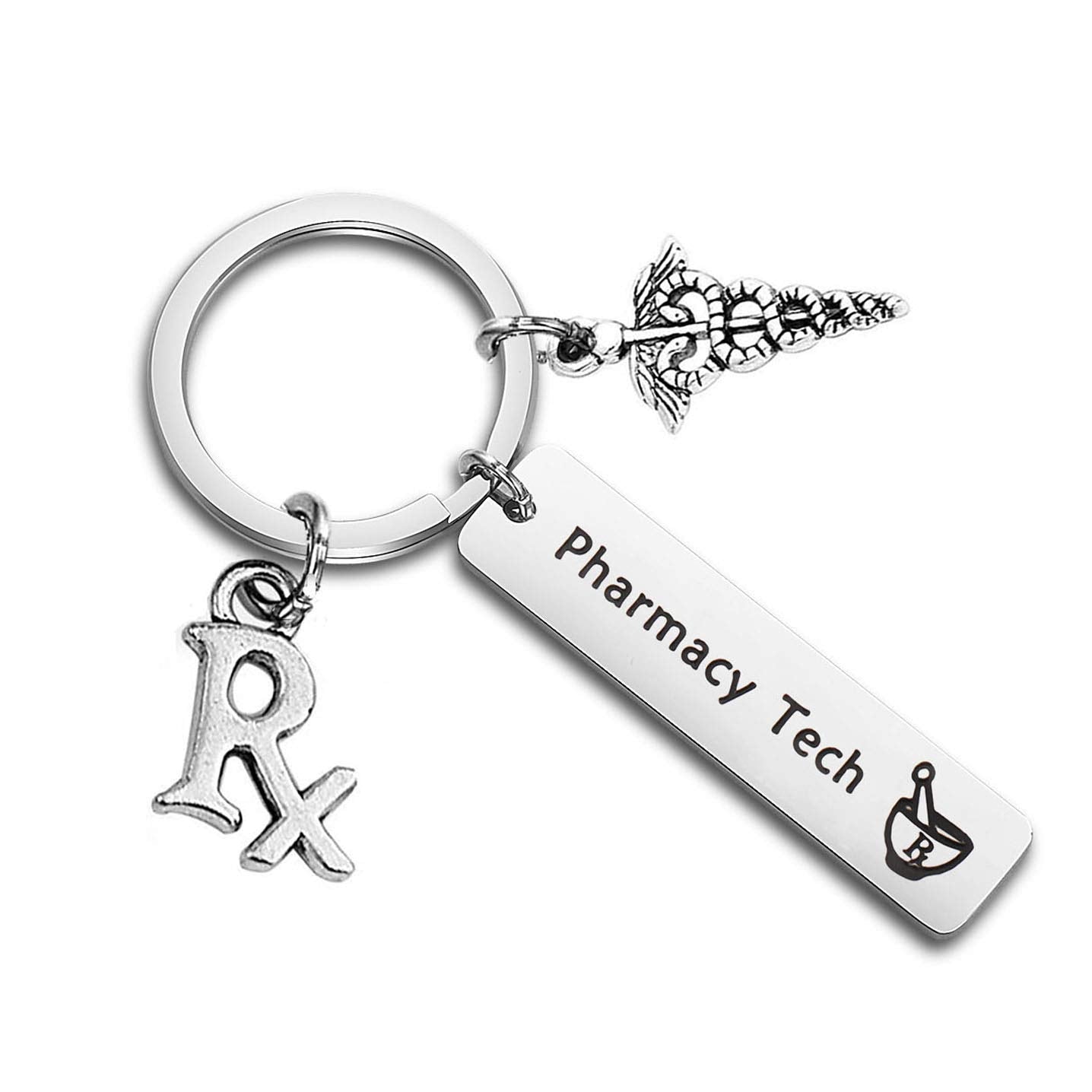 LQRI QIIER Pharmacy Tech Gift Pharmacy Technician Bracelet Expandable Wire Bangle RX Jewelry Gift for Pharmacist (keychain)