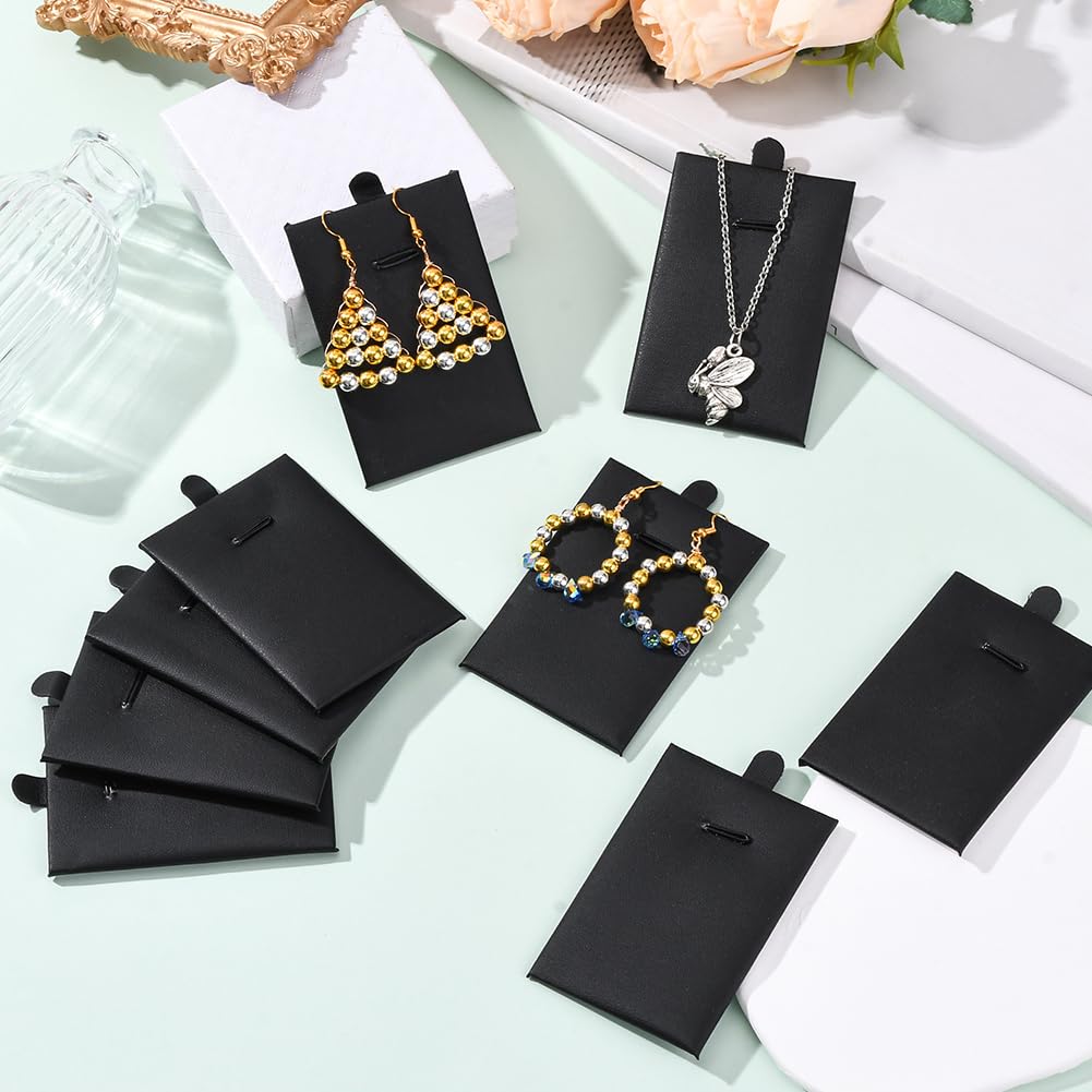 SOFPLATE 24Pcs 3.3 x 2.1 Inch Velvet Jewelry Cards Necklace Display Cards Black PU Leather Rectangle Sponge Insert Stackable Organizer Tray Pads Holder for Selling Showing Necklaces Bracelets Jewelry