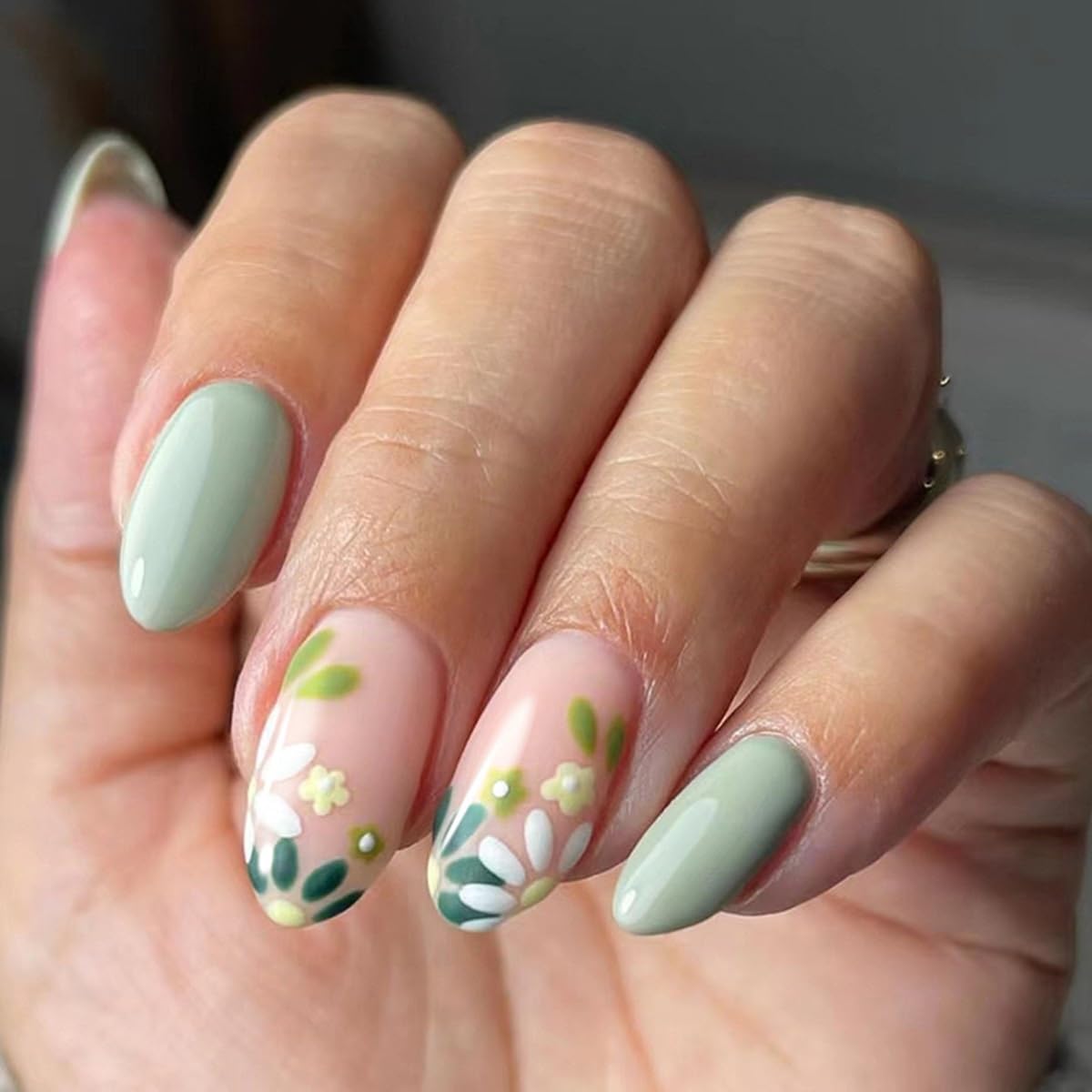 6 Packs (144 Pcs) Almond, Flower & Leaf Press on Nails - Short, Medium Sizes - 6 Styles - Fake Nails Kit for Women