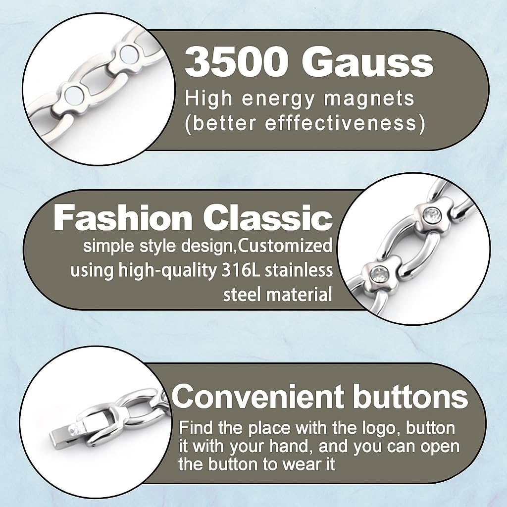 38 Elegant Titanium Magnetic Bracelet for Women Magnetic Functions with Free Link Removal Tool Christmas gift (Silver)