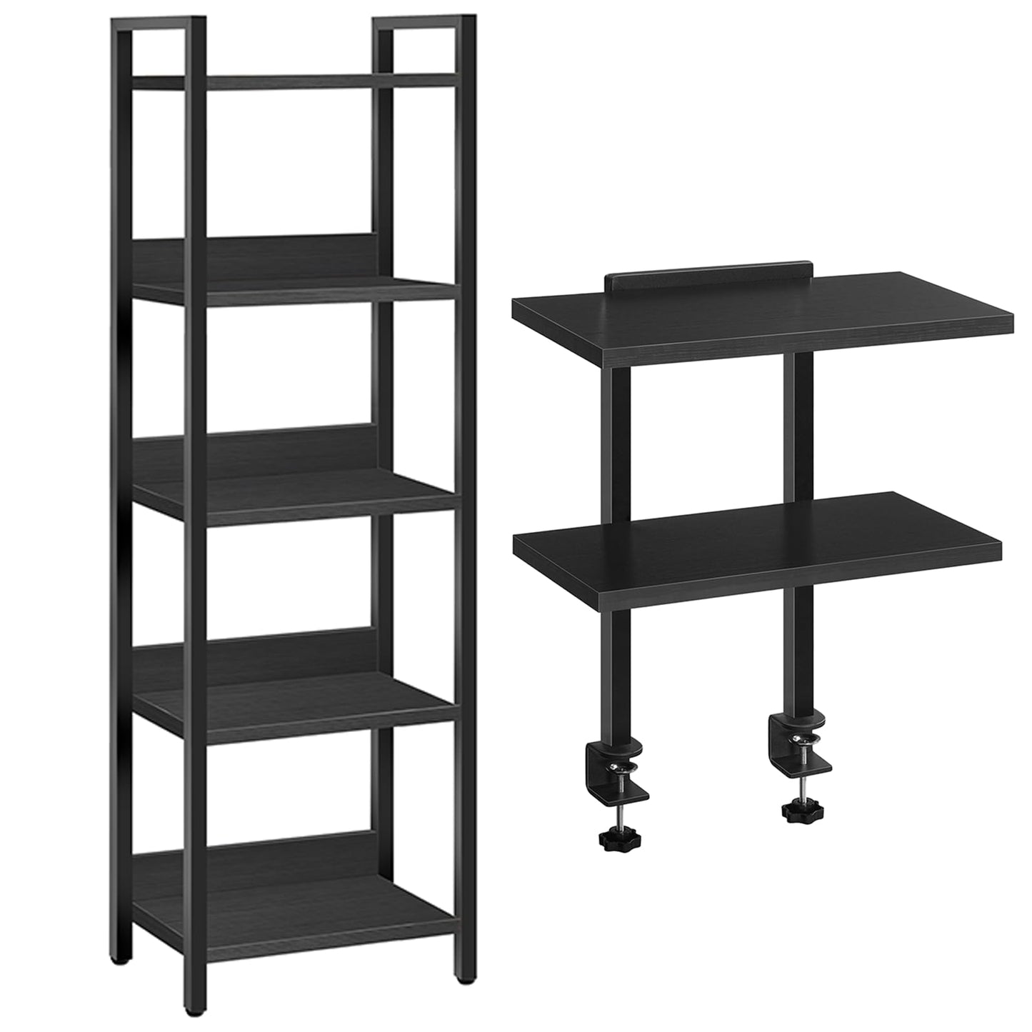 MAHANCRIS 5-Tier Bookshelf Bookcase and Clamp On Desk Organizer Bundle, Shelves Organizer for Small Spaces, 2-Tier Desktop Bookshelf, for Office, Study and Game Room, BKHB5501-DSBK3501