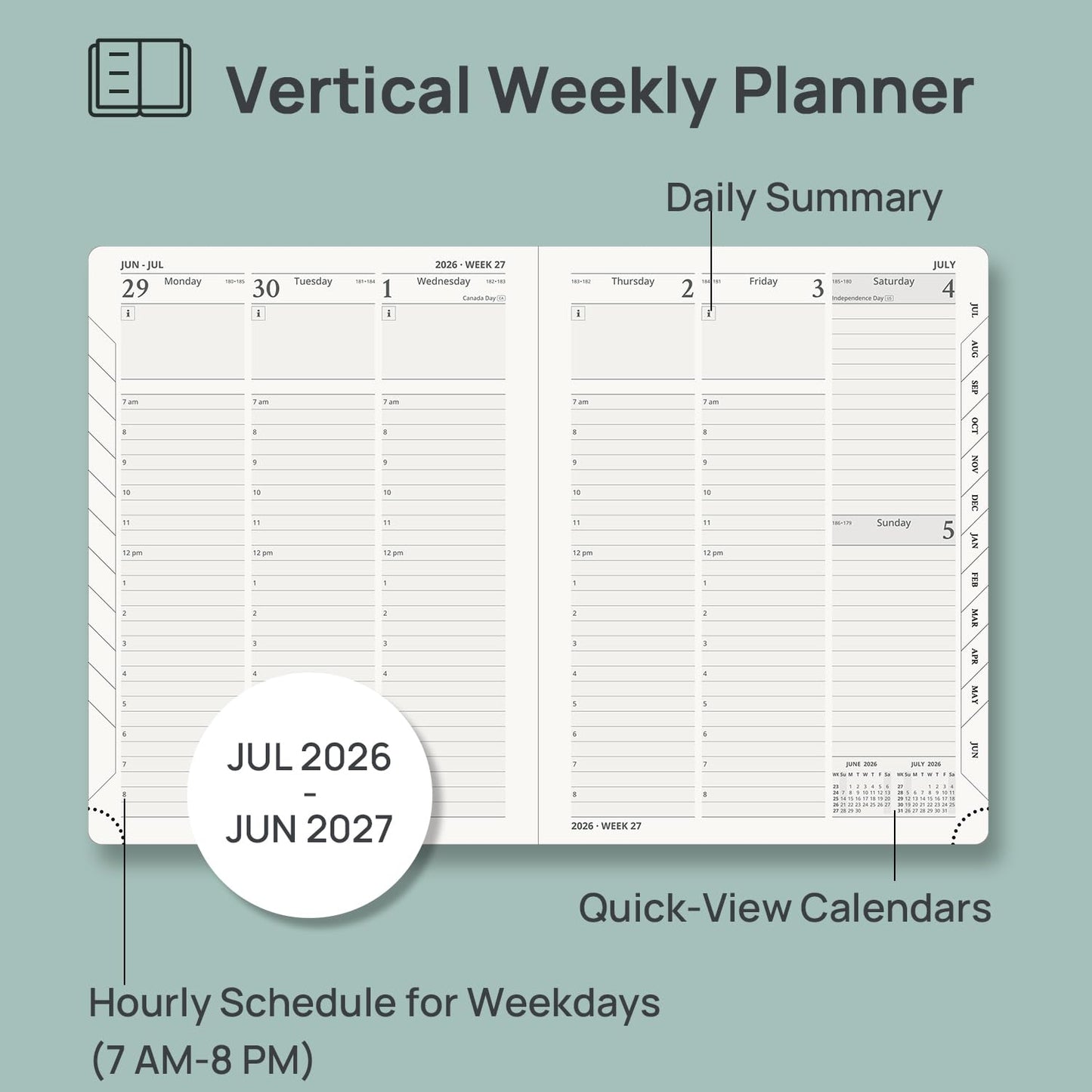POPRUN Planner 2026-2027, 6.5" x 8.5", Academic Planner 2026-2027 Weekly and Monthly (July 26-June 27) Hourly Appointment Book with Inner Pockets, Leather Soft Cover, 100GSM - Burgundy