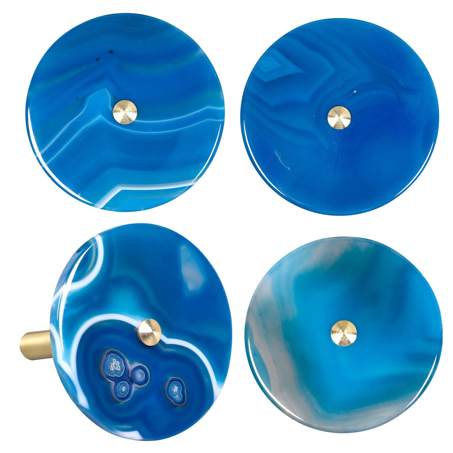 Rockcloud Set of 2 Agate Slice Decorative Hooks for Hanging with Screw, Heavy Duty Hooks Round Wall Mounted Crytals Hangers for Home Office Decor, Blue