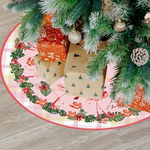 Flamingo Christmas Tree Skirt Pink Tropical Xmas Tree Mat Flamingo Holiday Ornaments for Home Seasonal Festive Christmas Party Decor