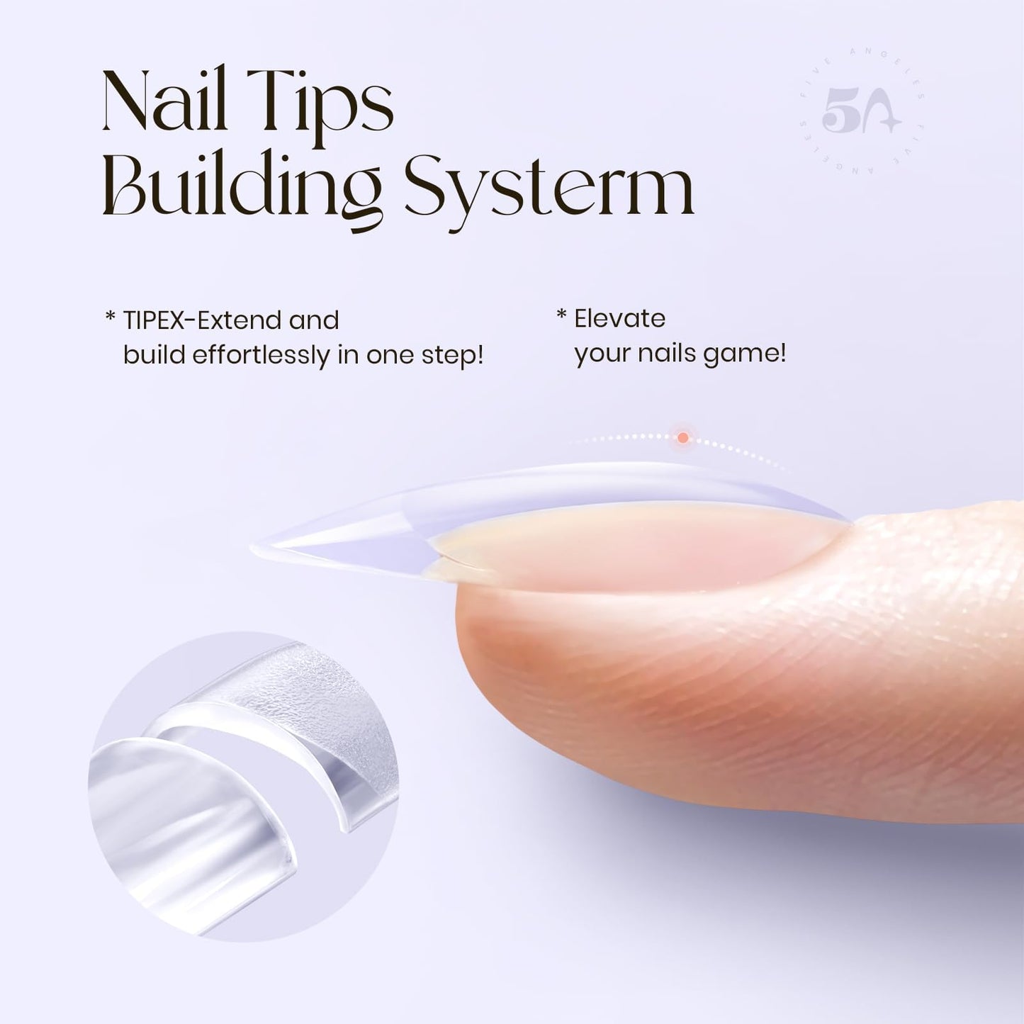 Five Angeles Tipex Instant Apex Nail Tips, Almond Medium Pre-etched Thicker Acrylic Nails, with 15g Tipex Nail Glue,Deep C Curve Matte Underside Press-on Nails, 128pcs 16 Sizes
