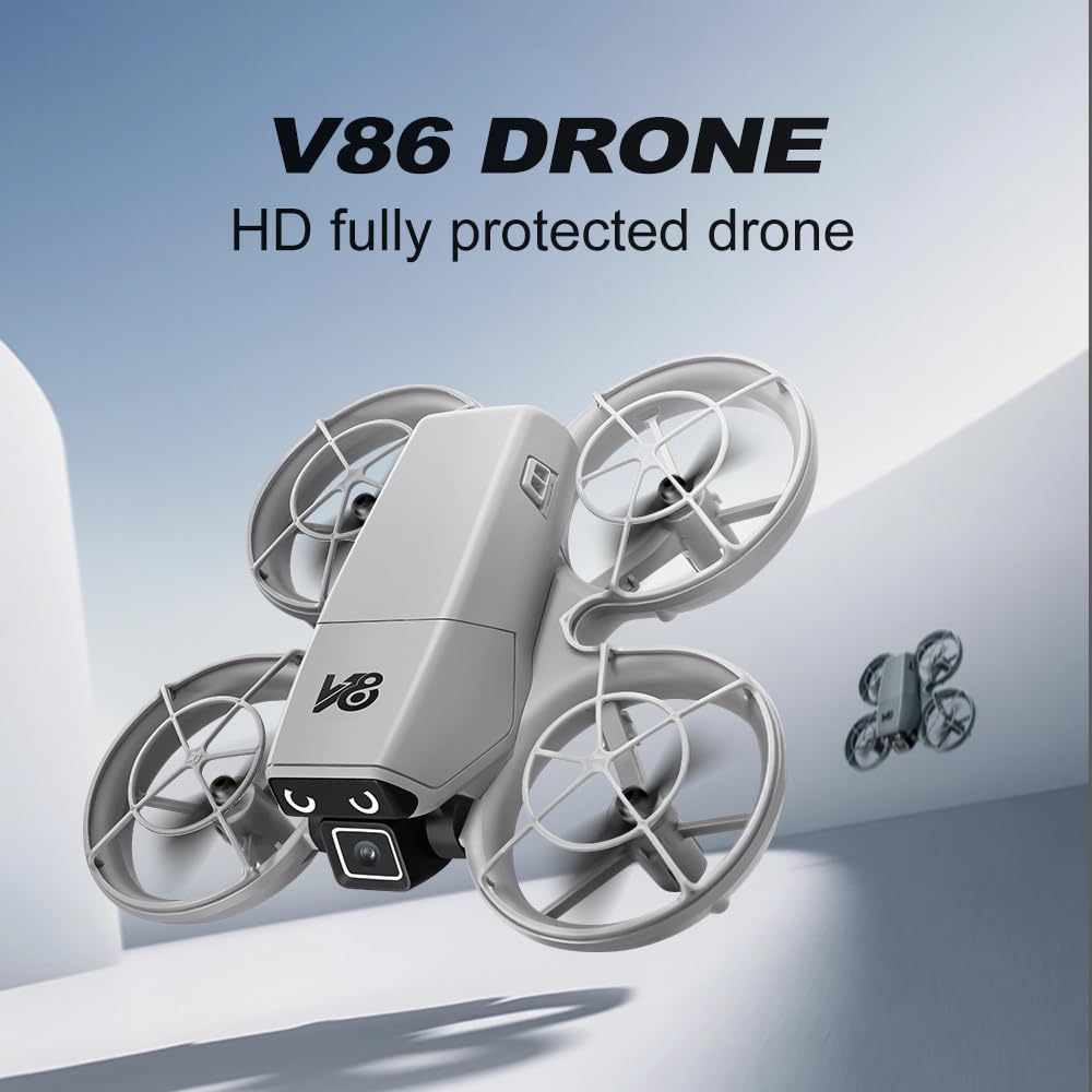 Mini Remote-Control Drone With Camera, A Quadcopter Featuring a Full-Guard Propeller Design to Reduce Collision Risks, With Cool LED “Eye” Lights and Flashing Tail Lights. Obstacle Avoidance, Optical Flow Positioning, 90° Adjustable Camera, Altitude Hold,