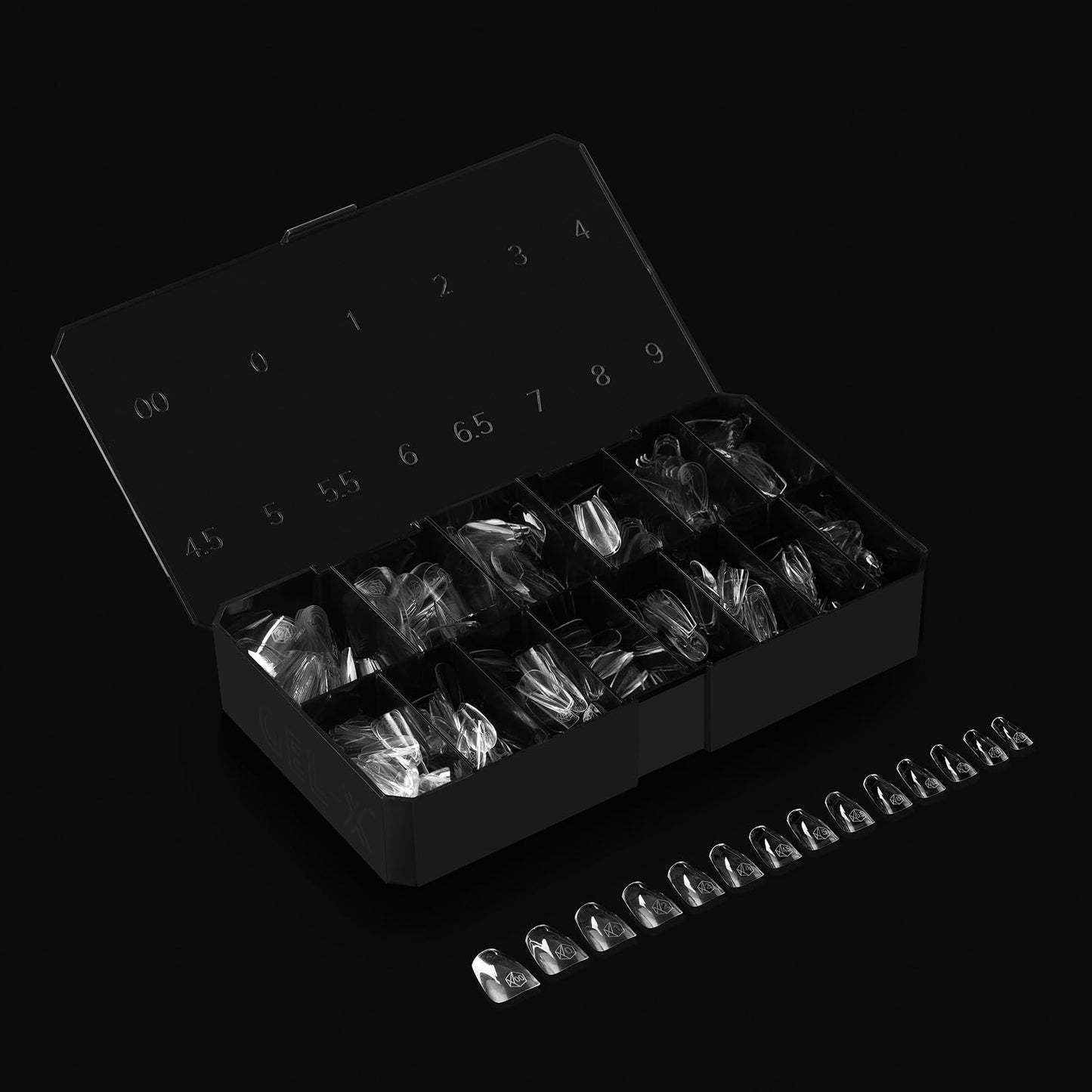 Apres Gel-X® Coffin Box of Nail Tips | 280 Gel-X Tips, Soft Tips, 14 Sizes 00-9 | Half-sizes Included (Sculpted Coffin Short, 280 Count)