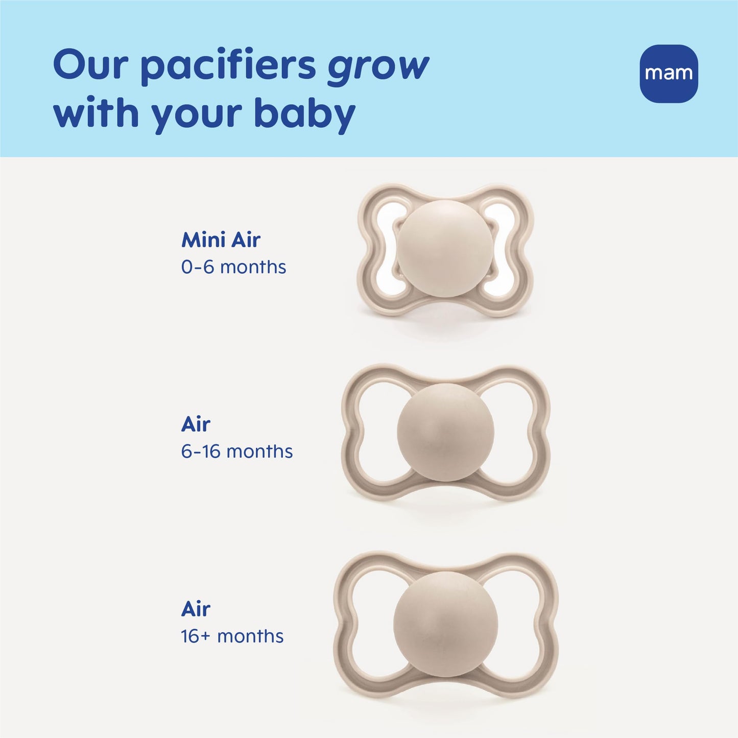 MAM Air Pacifier for Babies 6-16 Months, Extra Air Flow for Sensitive Skin, Developed with Medical Experts, BPA-Free Skin Soft Silicone, 4 Count, Made in Europe