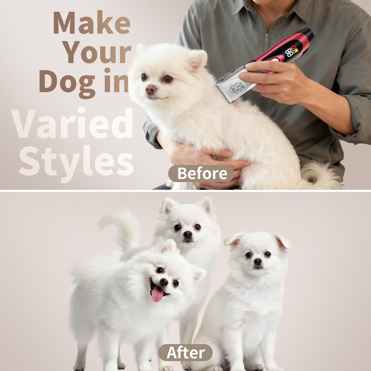 iBTC Dog Shaver Clippers Low Noise Rechargeable Cordless Electric Quiet Hair Clippers Set for Dogs Cats Pets Features a Ceramic Blade Head That is Removable (red)