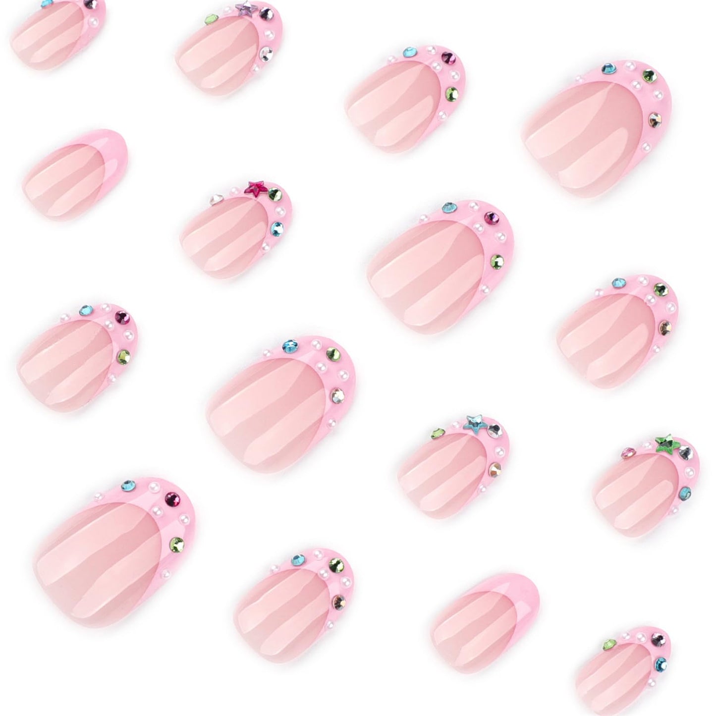 Press On Nails, French Tip Short Pointed Almond Fake Nails with UV Finish, 12 Sizes Quality False Nails, 24Pcs Reusable Press-On Manicure Set with Nail Glue for Women Pattern #04