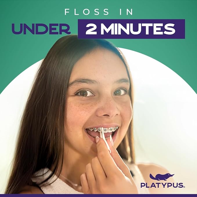 Platypus Orthodontic Flossers for Braces, 30 Count (Pack of 2), Ortho Picks for Adults & Kids, Fits Under Arch Wire, Non-Damaging, Encourage Flossing Habits