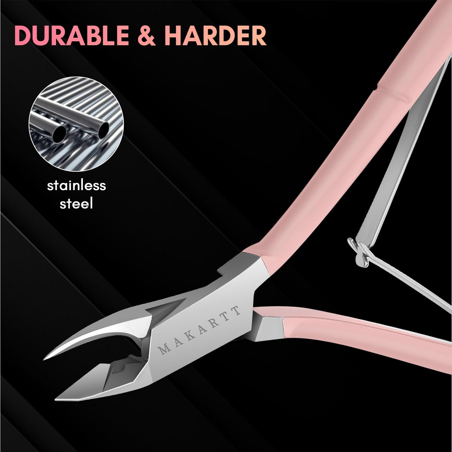 Makartt Cuticle Trimmer with Cuticle Pusher, 3 PCS Pink Nail Cuticle Nipper Bundle with Cuticle Nippers, Pink Cuticle Trimmer Extremely Sharp Full Jaw Cuticle Cutter Nail Care for Manicure Home Salon