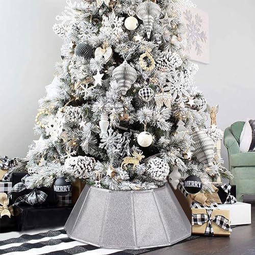 Blissun Fabric Christmas Tree Collar - Glittering Ring and Willow Skirt for Tree Decorations (Glitter Silver)