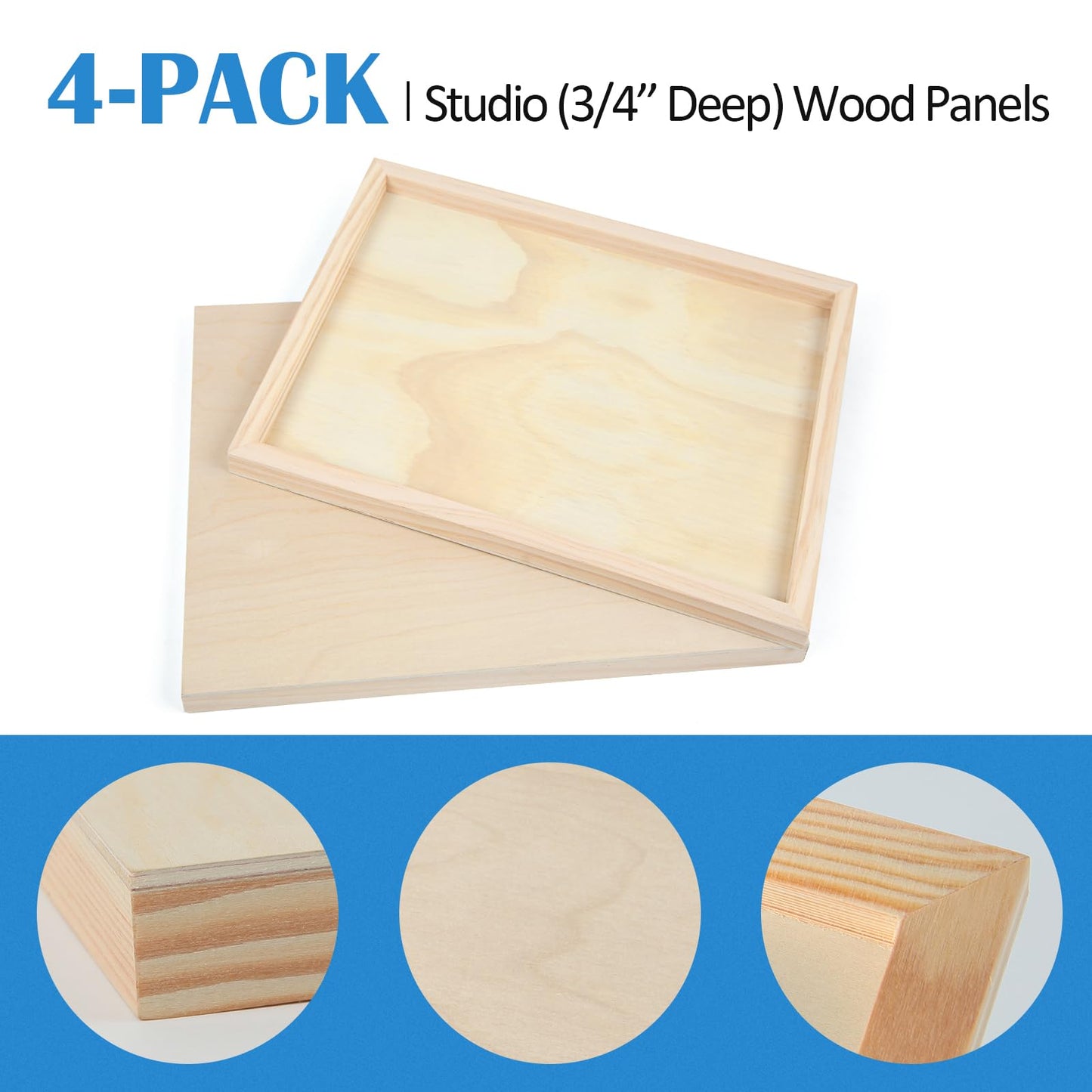 Falling in Art Unfinished Birch Wood Panels Kit for Painting, Wooden Canvas 4 Pack of 5x5’’ Studio 3/4’’ Deep, Cradle Boards for Pouring, Art, Crafts, Burning and More