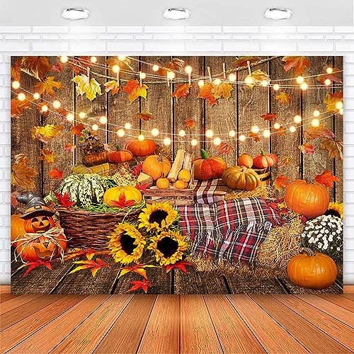 Avezano Fall Pumpkin Photography Backdrop Autumn Harvest Thanksgiving Wood Background Sunflower Hay Baby Shower Party Decorations Photo Booth Prop (10x7ft, 118x83inch) - size: 10x7ft, 118x83inch