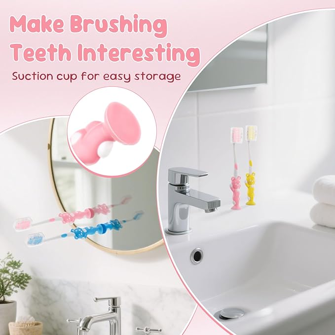 Toothbrushes for Kids In Bulk, Individually Wrapped Disposable Toothbrush Cute Manual Soft Bristles Children Toothbrush With Cover Suction Cup Toddler Toiletries Set for Home/School/Travel (100 Pack)
