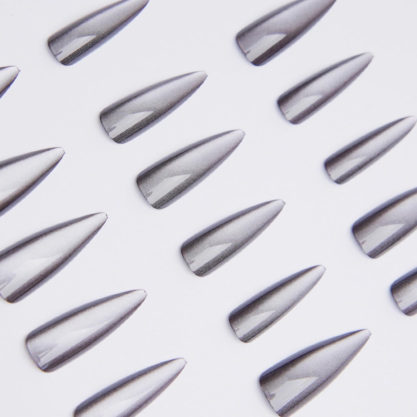 MISUD Press on Nails - Long Stiletto Fake Nails with Goth Black, Acrylic Gothic Cat Eye Design 24 pcs