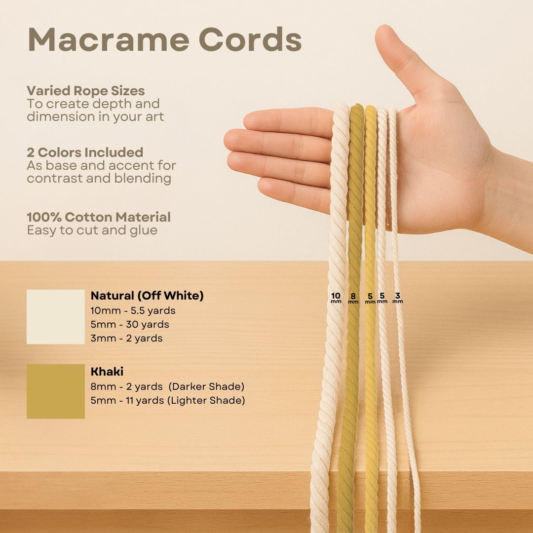DIY Rope Canvas Kit for Beginners - Complete Macrame Ropes Supplies & Tools | DIY Macrame Art Wall Hanging Decor Starter Set, Craft Kits for Adults, Boho Wall Art Aesthetic Home Decoration (Khaki)