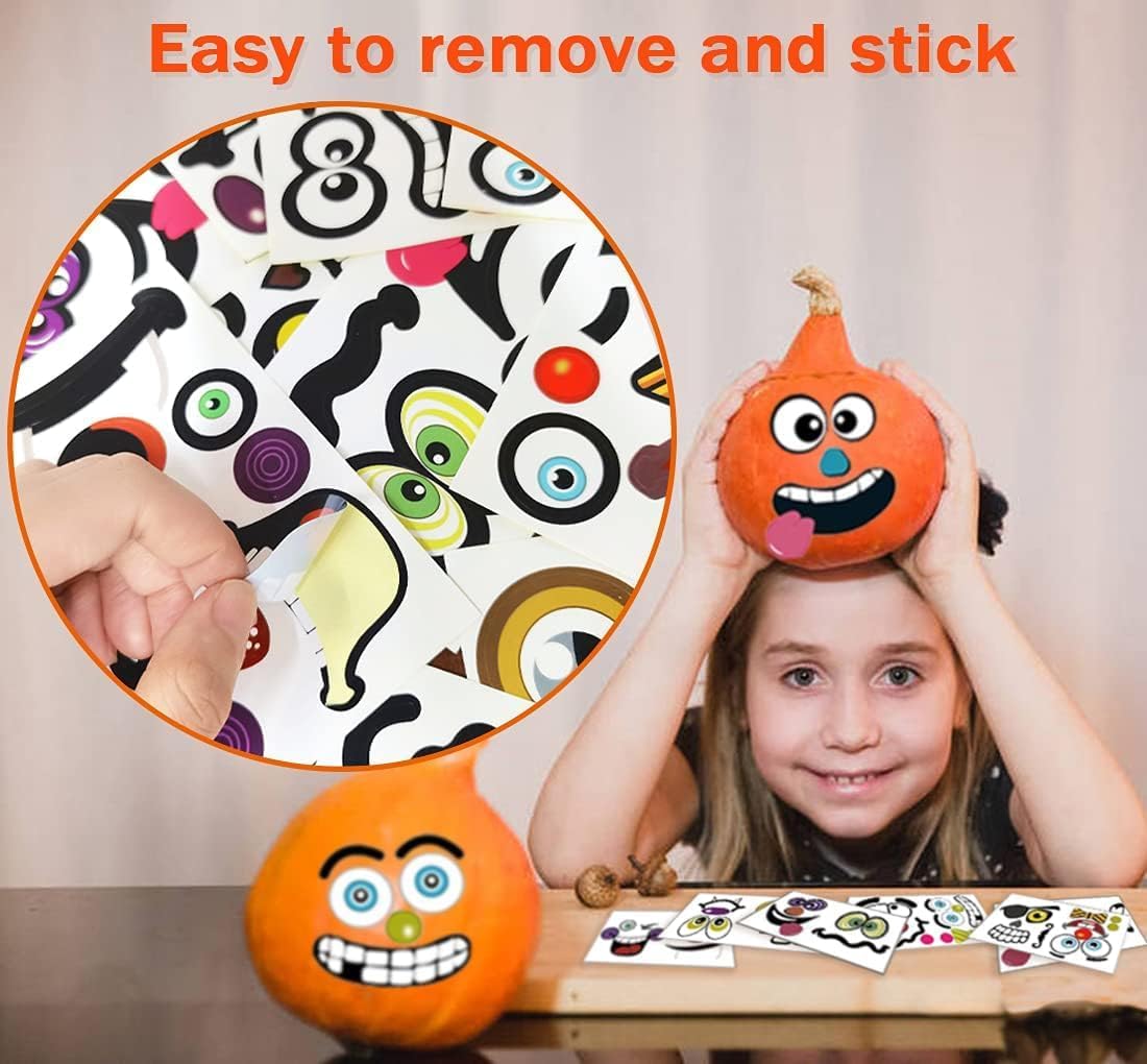 kockuu 72 Pack Halloween Pumpkin Decorating Stickers - Mini Make 36 Sheets of Small Pumpkin Face Stickers for Kids, Toddlers & Party Favors