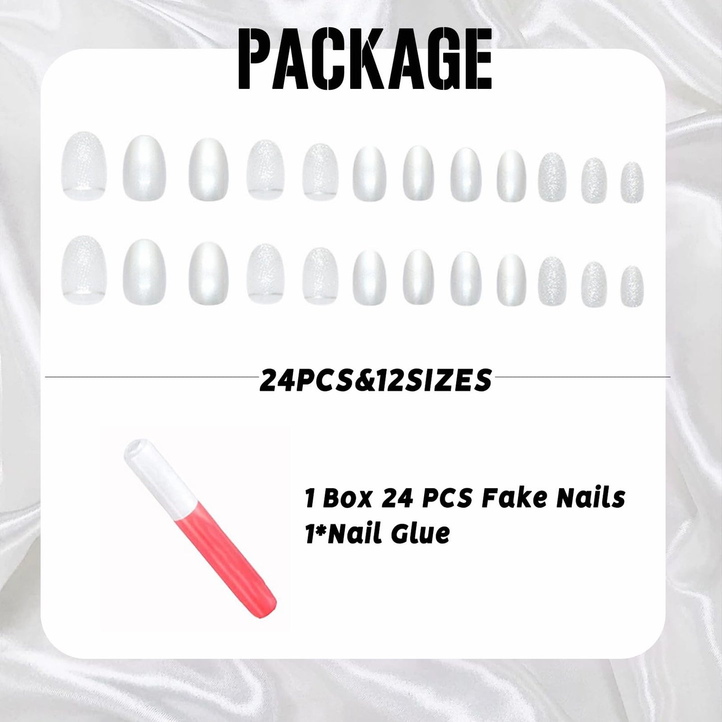 IMSOHOT Short Oval Press on Nails Silver Metal Mirror Chrome Fake Nails Glossy Acrylic False Nails with Glitter Gradient Designs Full Cover Artificial Round Cute Glue on Nails for Women Girls