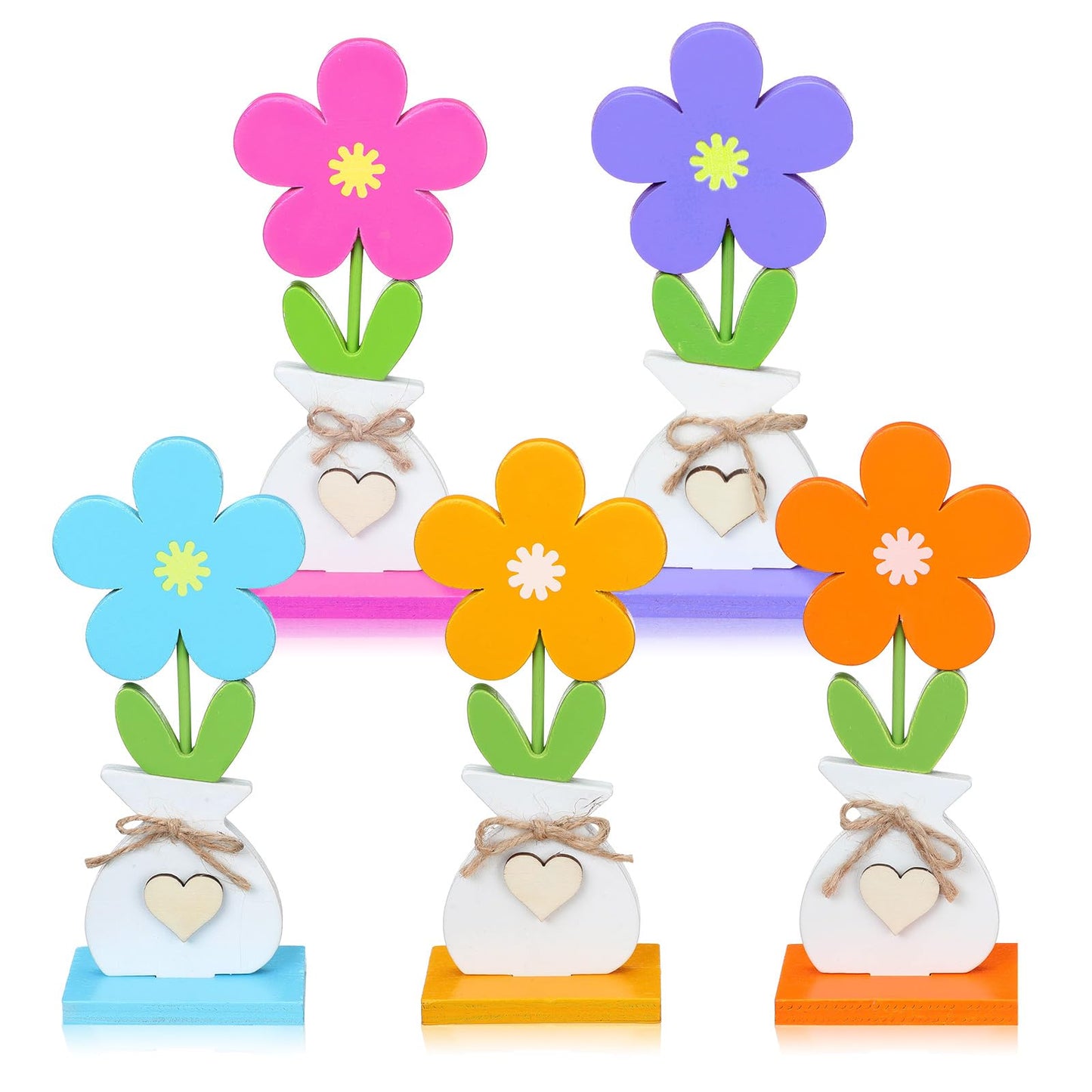 Yerliker 5 Pcs Spring Decorations Flower Butterfly Tiered Tray Wood Table Signs Rustic Table Centerpieces Spring Shelf Sitter Decor Farmhouse for Home Housewarming DIY Craft(Flower)