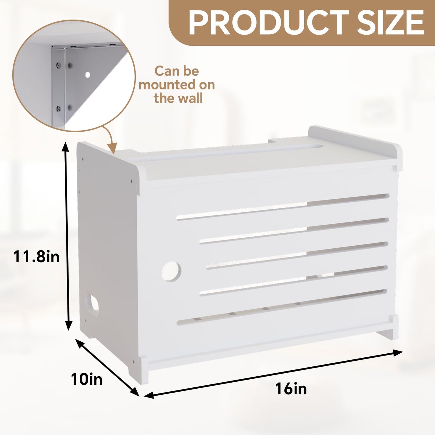 HAIDAIYA Wooden WiFi Router Storage Box Hider Shelf, Decorative Projector Box Hider Rack Countertop, for Cable, Modem, Internet, Router Power Cover Storage Organizer Cabinet Wall Mounted, Solid Wood