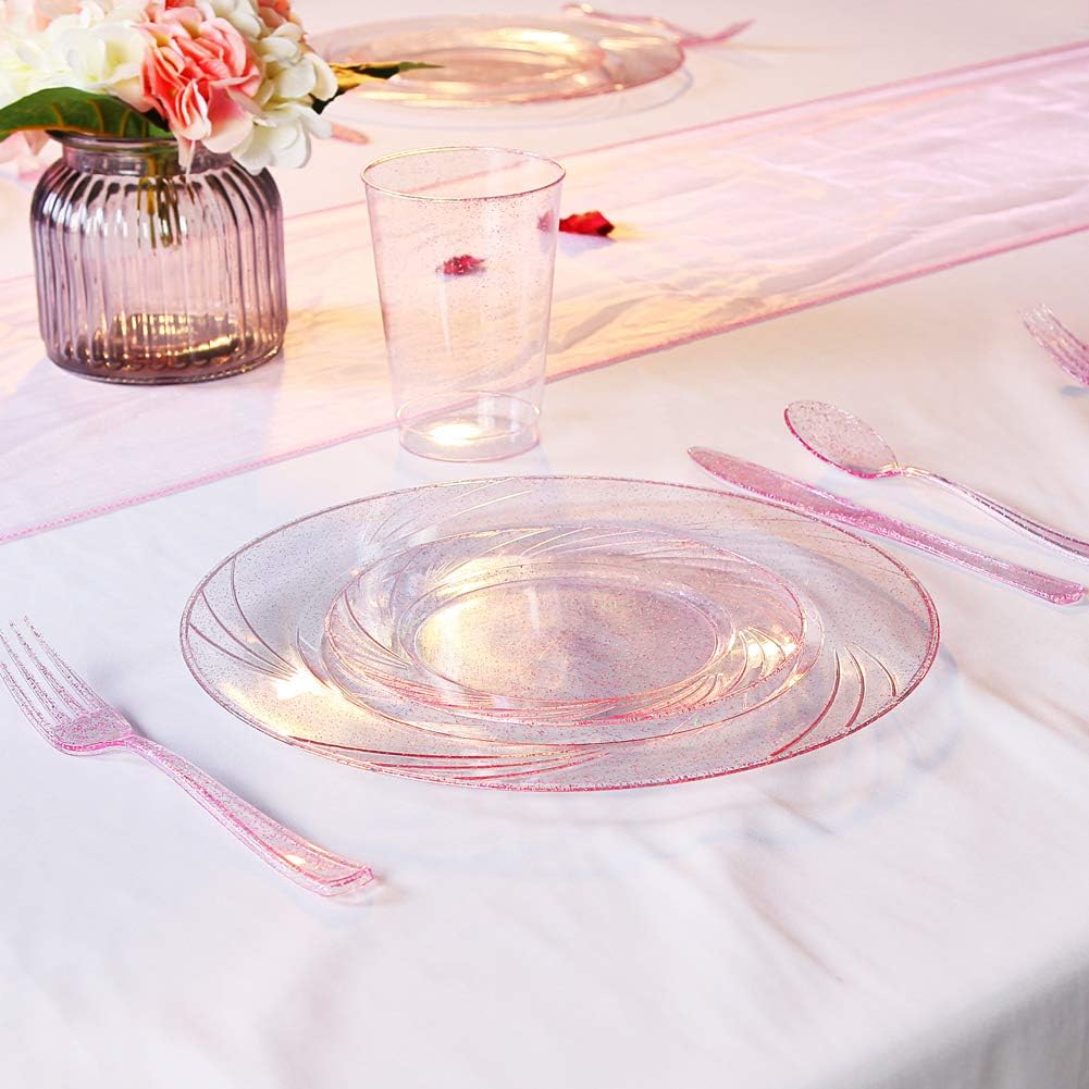 WDF 100pcs 12OZ Rose Gold Cups,Disposable Rose Gold Premium Wedding Glitter Plastic Cups Perfect for Mother's Day/Party