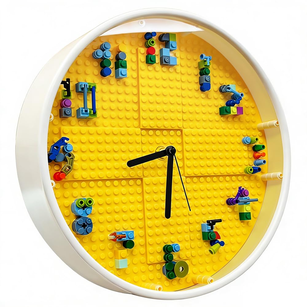 Kids' Creative STEM Educational Building Block Toy, Building Block Display Case, Fun Assembly Toy for Boys Aged 7 8, DIY Building Block Wall Clock, Craft Kit Set ，Birthday Gift for Kids Aged 9 10 12