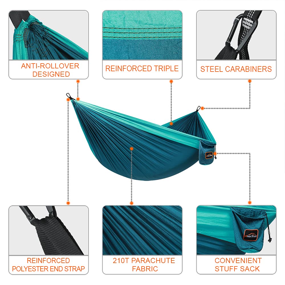 AnorTrek Camping Hammock, Super Lightweight Portable Parachute Hammock with Two Tree Straps Single or Double Nylon Travel Tree Hammocks for Camping Backpacking Hiking Blue&Dark Blue