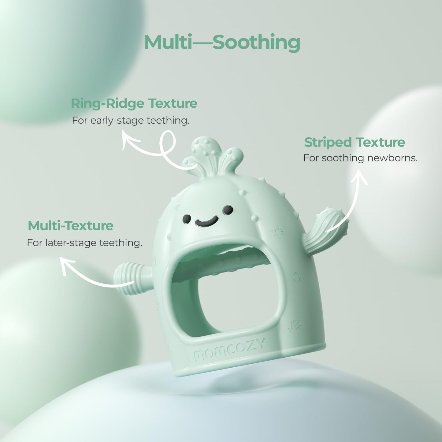 Momcozy Baby Teething Toys, Food Grade Silicone Baby Teether，Teething Mitten for Babies 0–6 Months，Teethers for Babies 6–12 Months，Anti Drop Wrist Teether with Multiple Chew Points， Mint Green