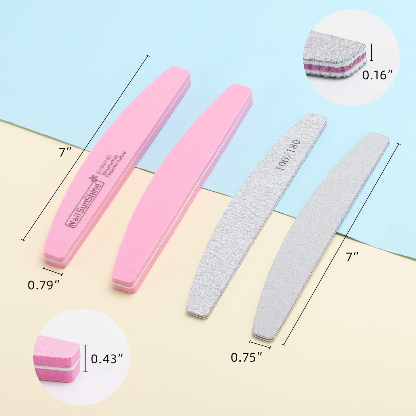 35 Count 100/180 Grit Nail Files and Buffers Kit, Reusable Sanding Buffing Blocks Sponge File Double Sides Emery Boards