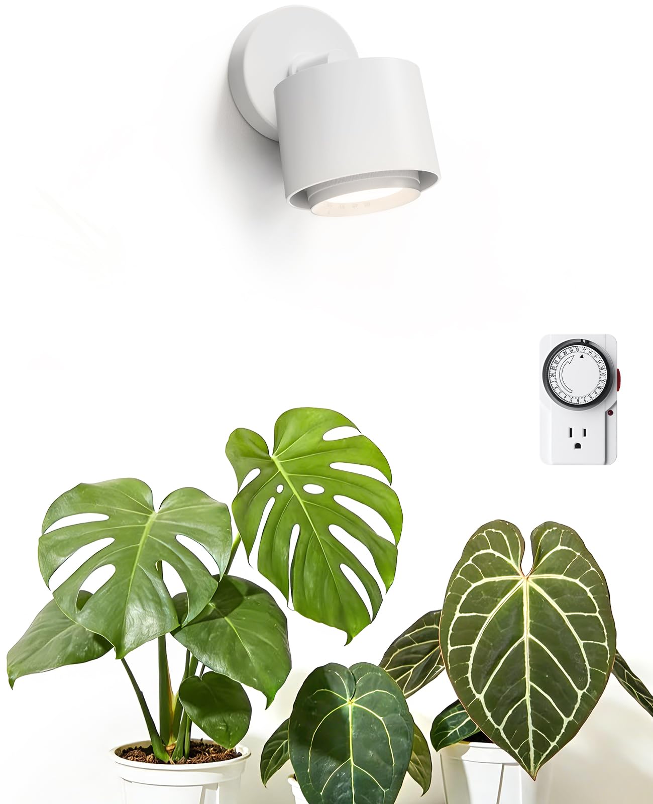 Barrina TR40a Track LED Grow Lights for Indoor Plants, 15°-60° Adjustable Beam Angle, 40W 4000K Wall Mounted Plant Light, Full Spectrum Ceiling LED Growing Lamps with Timer, White Cover, 1-Pack