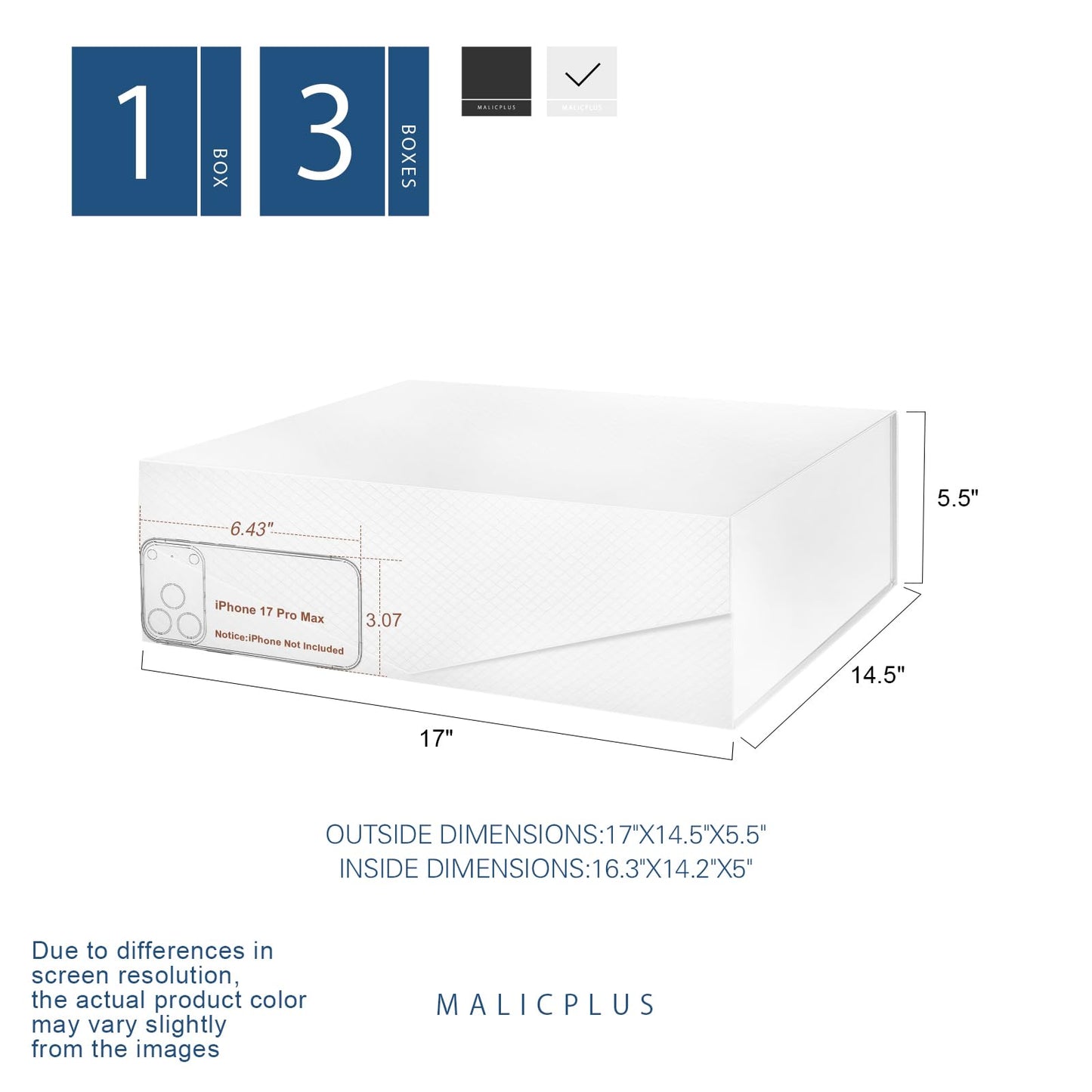 MALICPLUS Extra Large Gift Box with Lids for Mothers Day 17x14.5x5.5 Inches, White Bridesmaids Proposal Box with Magnetic Closure for All Occasion (Lattice Texture)