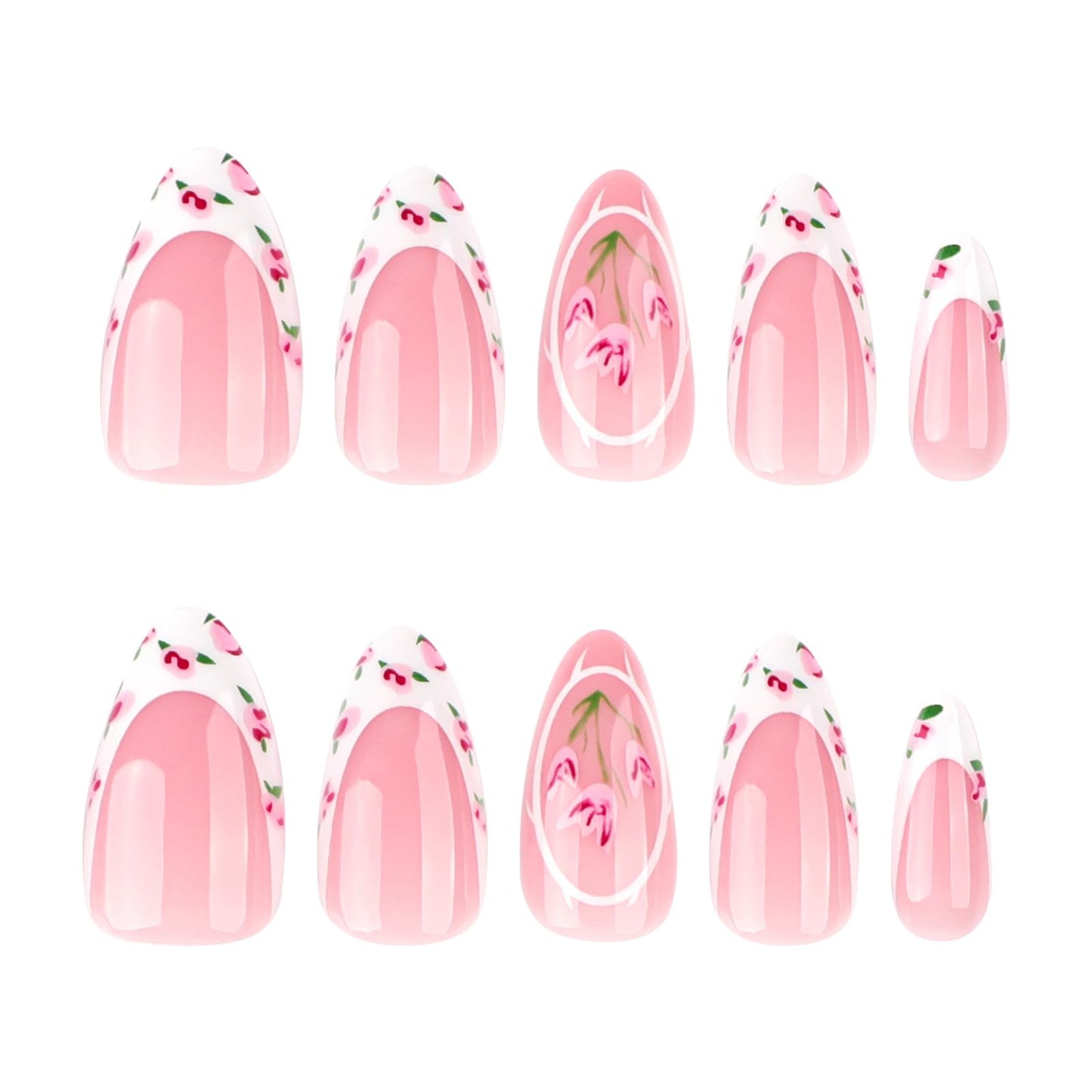 Press On Nails, French Tip Short Pointed Almond Fake Nails with UV Finish, 12 Sizes Quality False Nails, 24Pcs Reusable Press-On Manicure Set with Nail Glue for Women Pattern #01