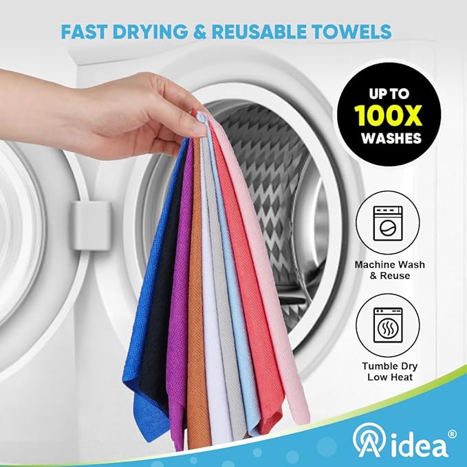 AIDEA Microfiber Cleaning Cloth Roll, 50PK, Black Microfiber Towels for Cars, Reusable Paper Towels Tear Away Cloth, Shop Rags, Lint Free Cleaning Rags for House, Kitchen, Window, 11.5"×11.5"