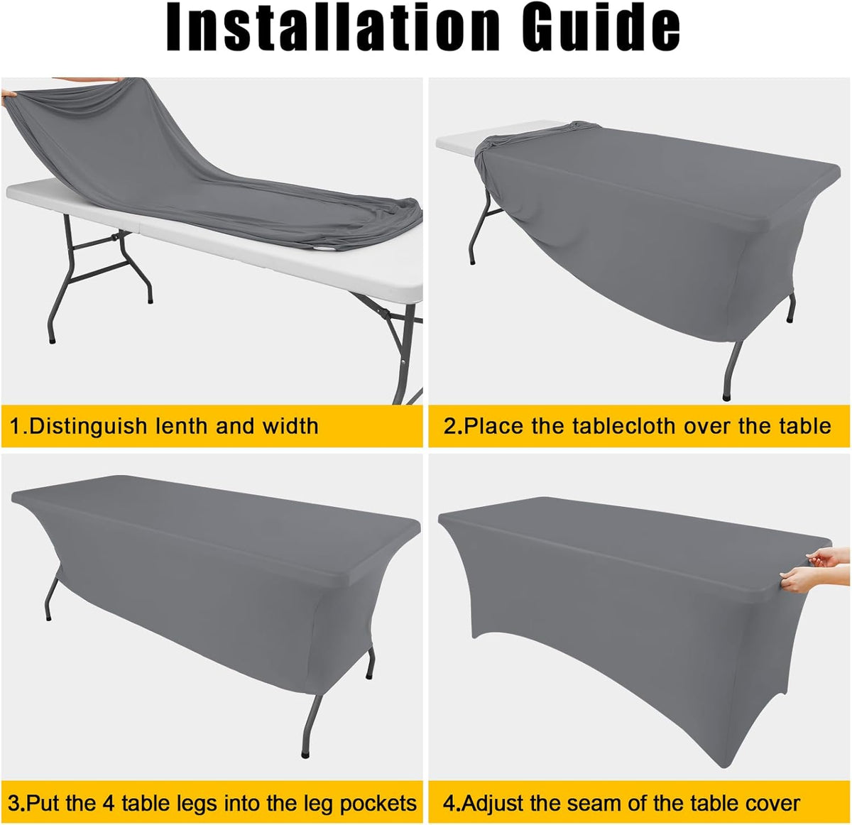 Smiry 2 Pack Spandex Table Cloth 5FT, Elastic Fitted Stretch Tablecloths, Washable and Wrinkle Free Rectangular Patio Table Cover for Outdoor, Wedding, Banquet & Parties (Grey, 60Lx30Wx30H Inch)