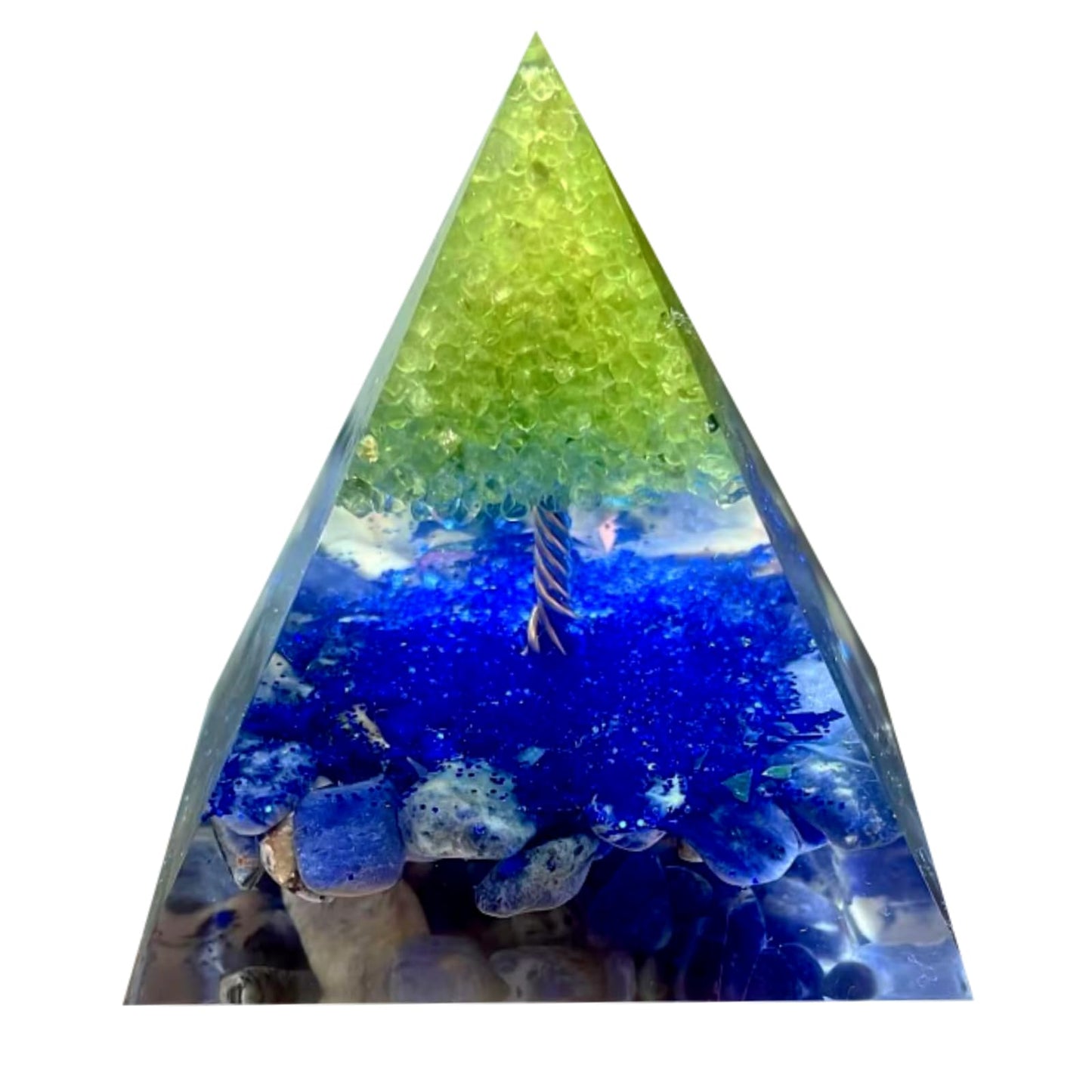 Saefheled Tree of Life Orgone Pyramid,Natural Blue Veins Stone&Peridot Orgonite Healing Crystals Pyramid,Crystal Stone Positive Reiki Energy Generator Collection Wealth Lucky Meditation Tool(6cm)