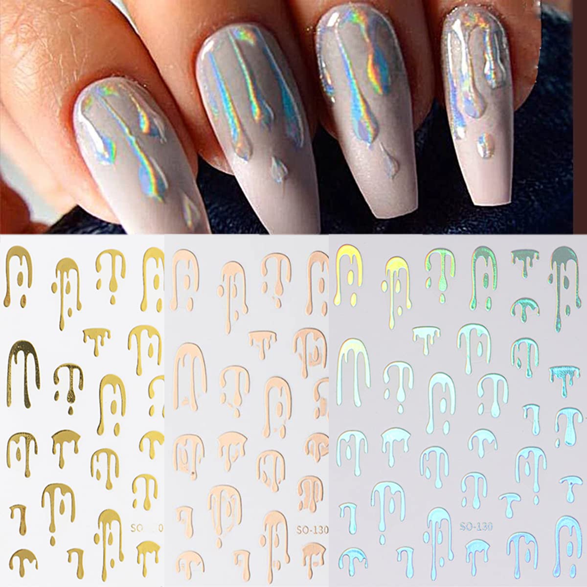 8 Self-Adhesive Sticker Sheets: Blood, Gold Heart & Water Drop Designs for Nails