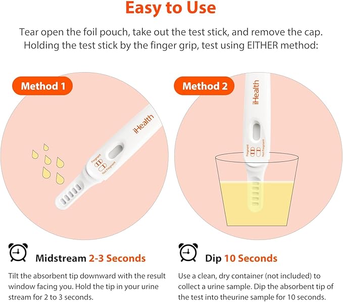 iHealth Early Detection Pregnancy Test, 2-Pack 99% Accurate Home HCG Test Kit, Results 6 Days Sooner with High-Sensitivity 10mIU/mL, Easy Dip & Read Clear Results