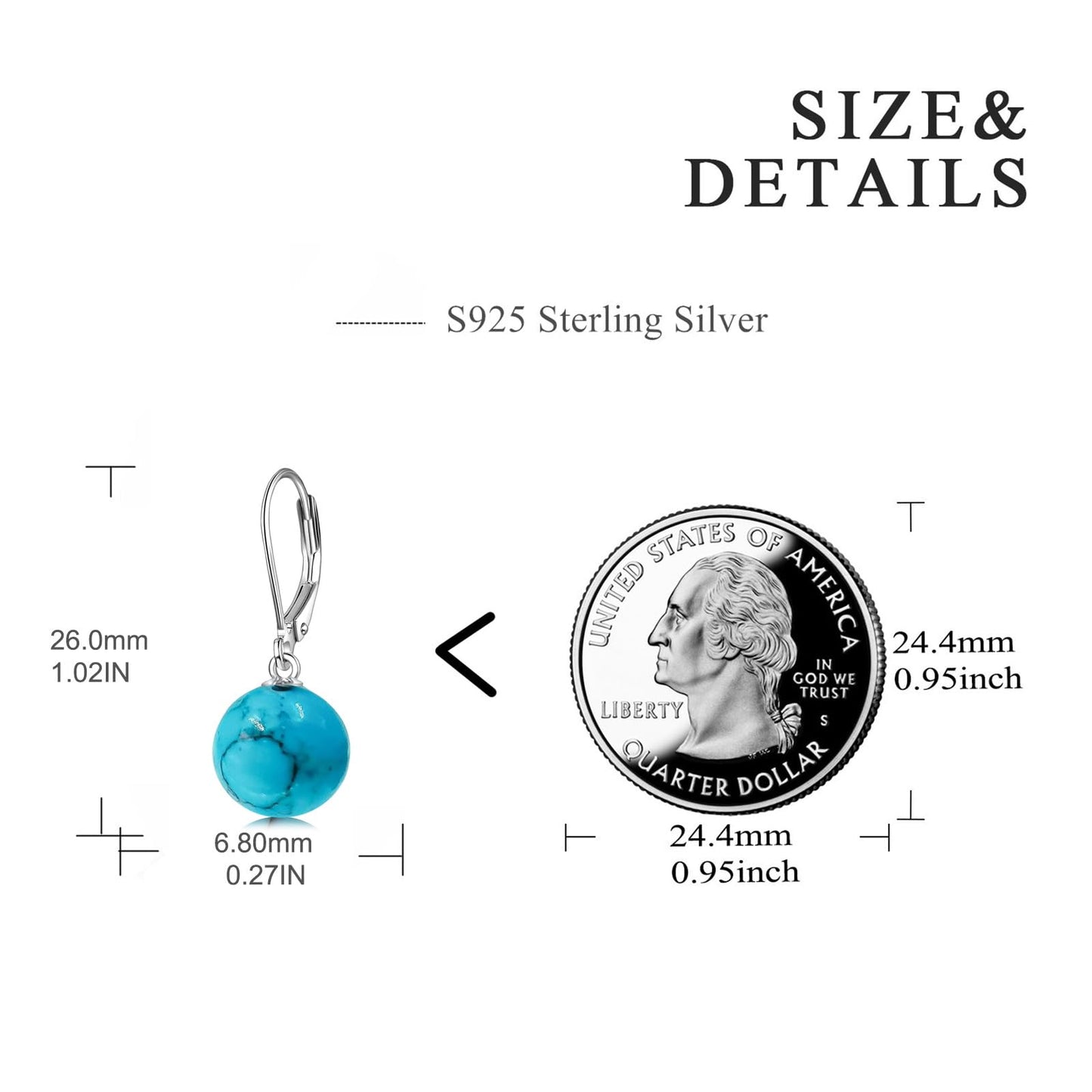925 Sterling Silver Turquoise Leverback Earrings Dangle Drop Jewelry Gifts for Women (Turquoise)