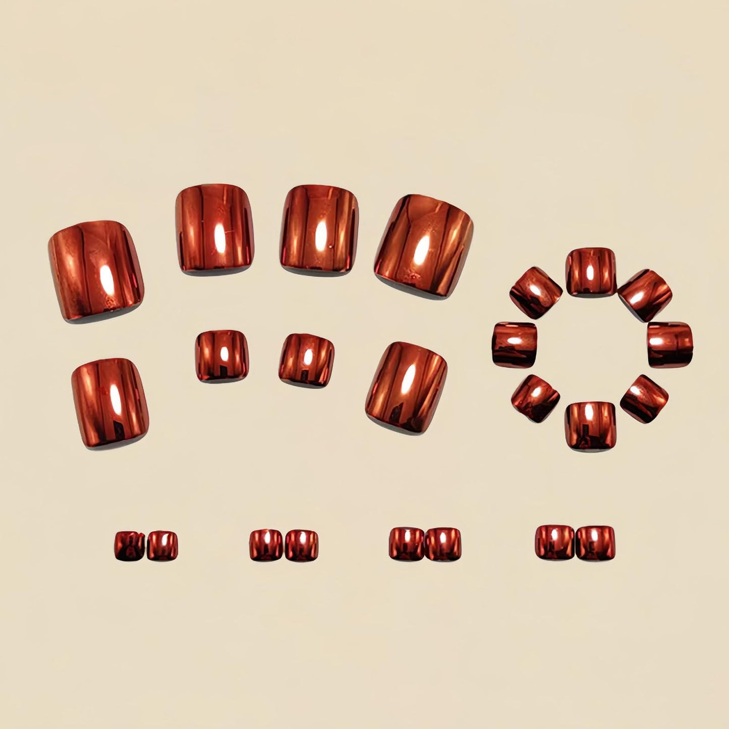 RUOKEXIN Short Press on Toenails Square Fake Toenails with Chrome Designs Red Toe Nail Press ons Sparkly Artificial Nails for Women 24Pcs