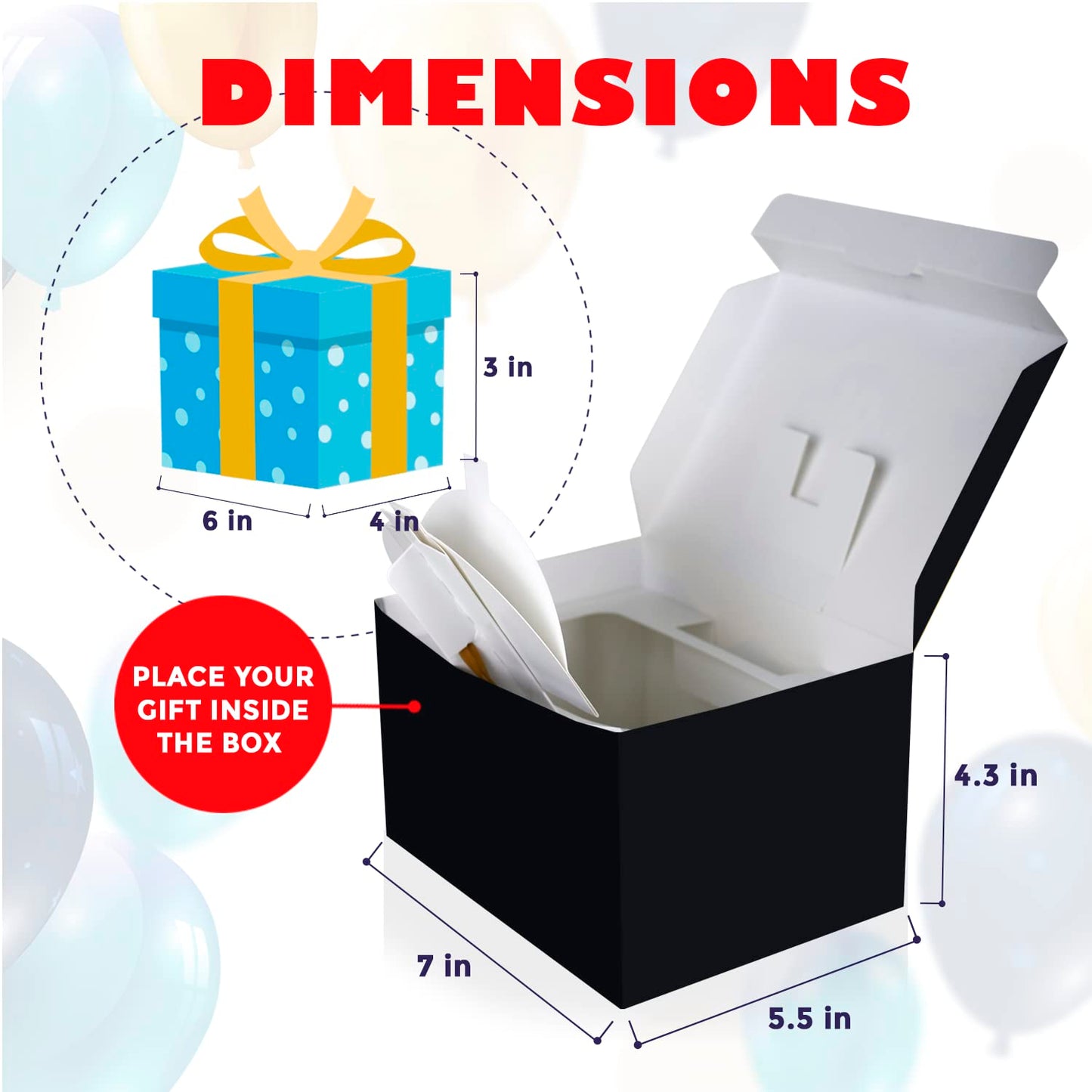 FETTIPOP Gift Box Surprise Exploding Confetti Kit (Black Premium) Happy Birthday, Prank Pop Up 7.2x5.5x4.3 in.