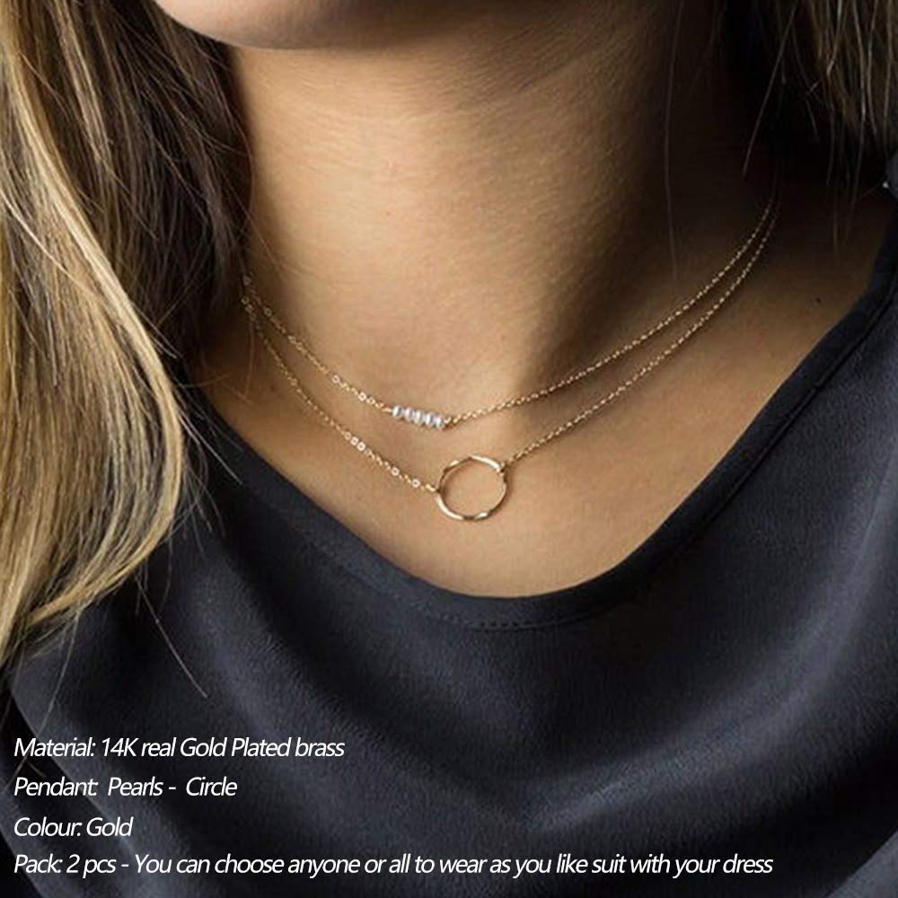 Dainty Layering Simulated Pearls Necklace Circle Necklace Simple Delicate Handmade Y Pendant Necklaces for Women