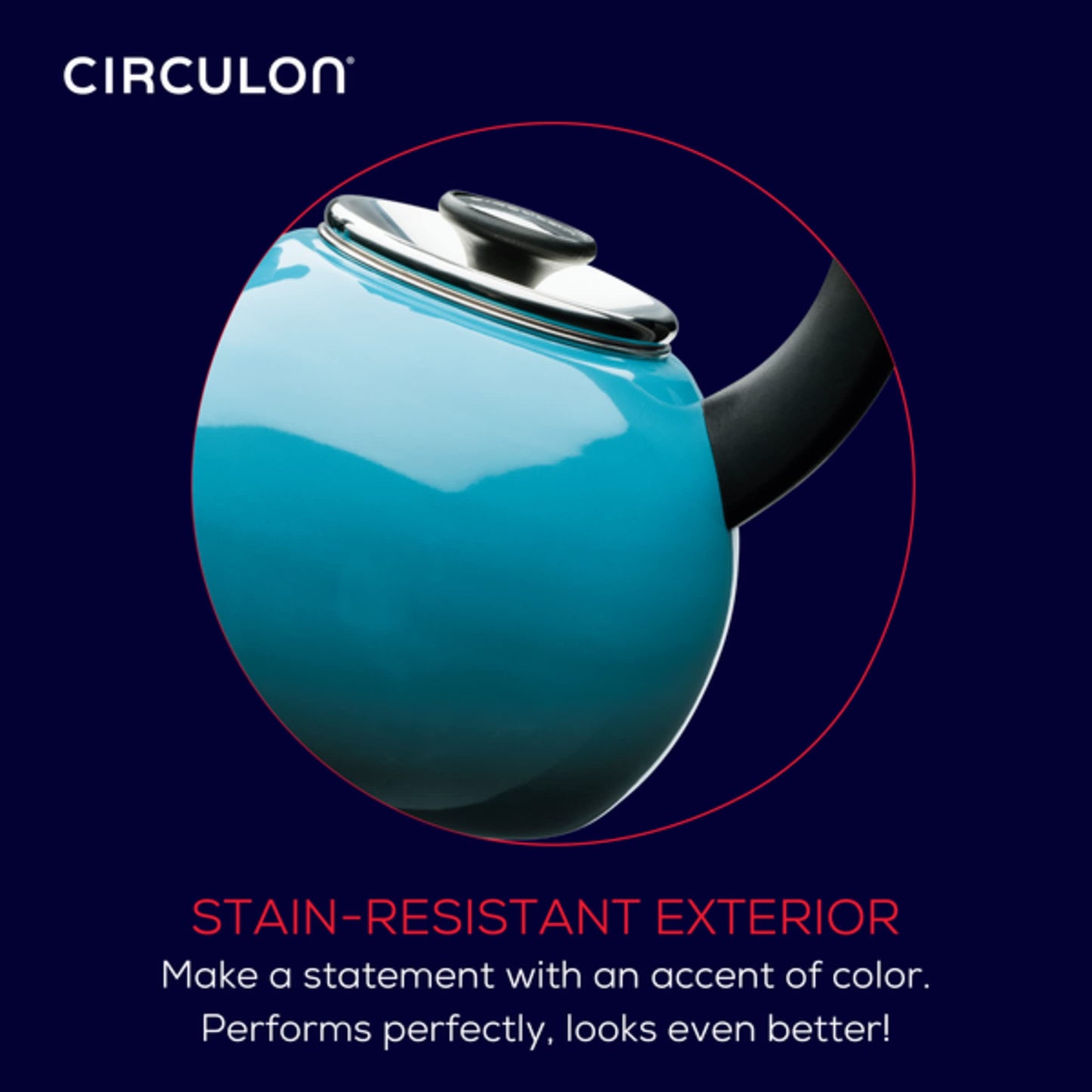 Circulon Enamel on Steel Whistling Induction Teakettle, Tea Kettle for Stovetop with Flip-Up Spout, 2-Quart, Turquoise