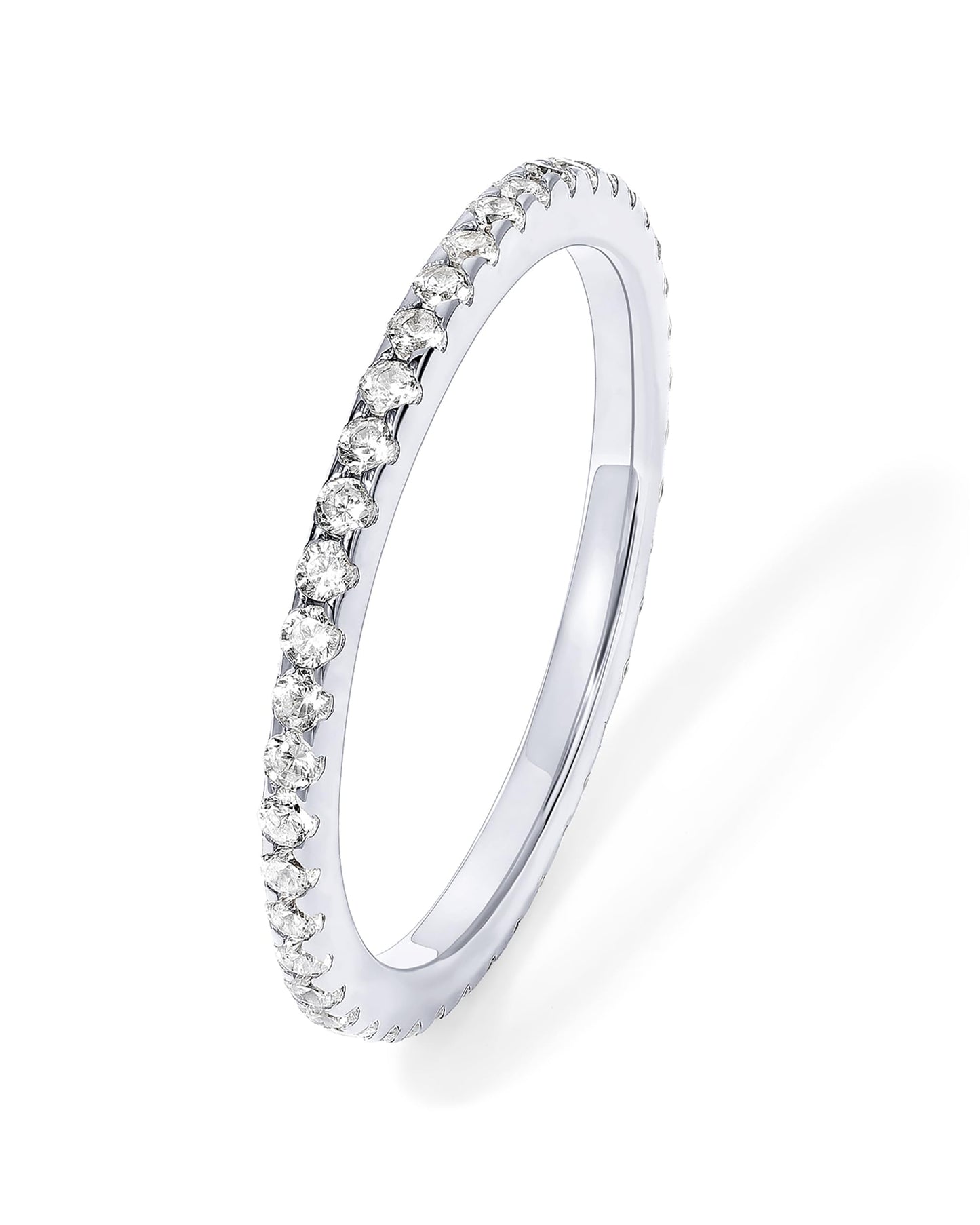 PAVOI Rhodium Plated 925 Sterling Silver Stackable CZ Ring for Women | Thin Band for Stacking | Simulated Diamond Eternity Wedding Band | Size 7