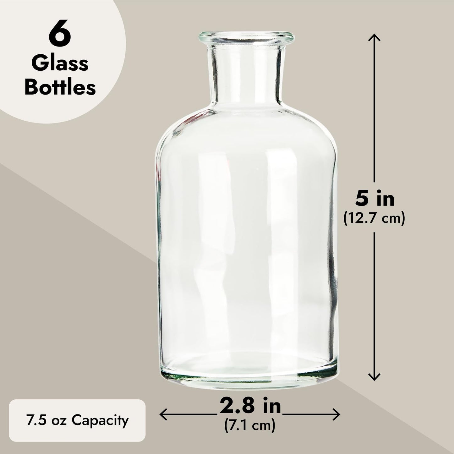 Farmlyn Creek Narrow Jar Vases - 2.8 in x 5 in, 7.5 oz, 6 Pack, Clear Glass - Apothecary-Style Jars & Glass Bottle Vases for Propagation & Mini Decorative Bottles