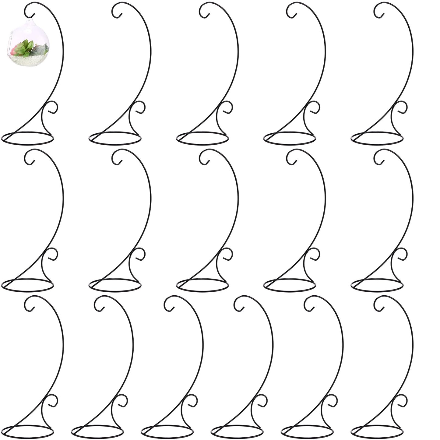 Tandefio 16 Pcs13''Ornament Holder Display Stand Bulk Black Iron Hanging Stand Rack Hook Display Holder Ornament for Glass Globe Air Plant Terrarium Witch Ball Home Wedding