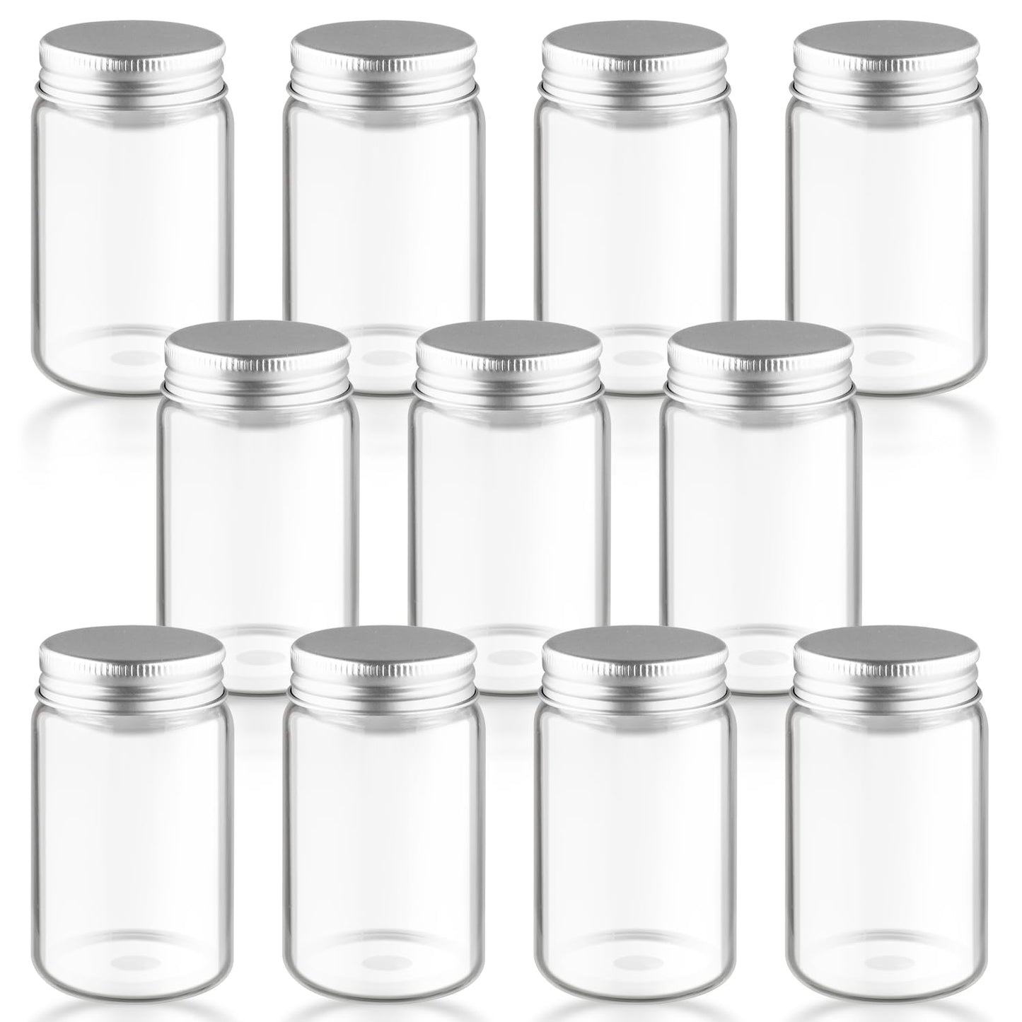 DynnnDy 10Pcs 100ml/3.4oz Mini Clear Mason Jars Empty Glass Bottles with Aluminum Lids Round Containers for Cosmetics,Food Storage,Travel & Crafts