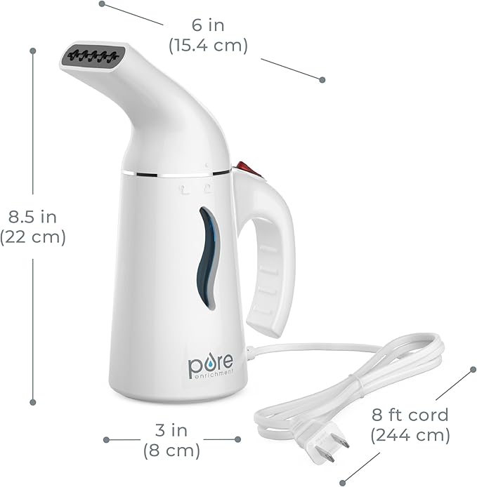 Pure Enrichment PureSteam Portable Fabric Steamer - Handheld Travel Garment Steamer Removes Wrinkles & is Safe on All Fabrics - Fast-Heating, Lightweight, Auto Safety Shut-Off, & Long Cord (White)